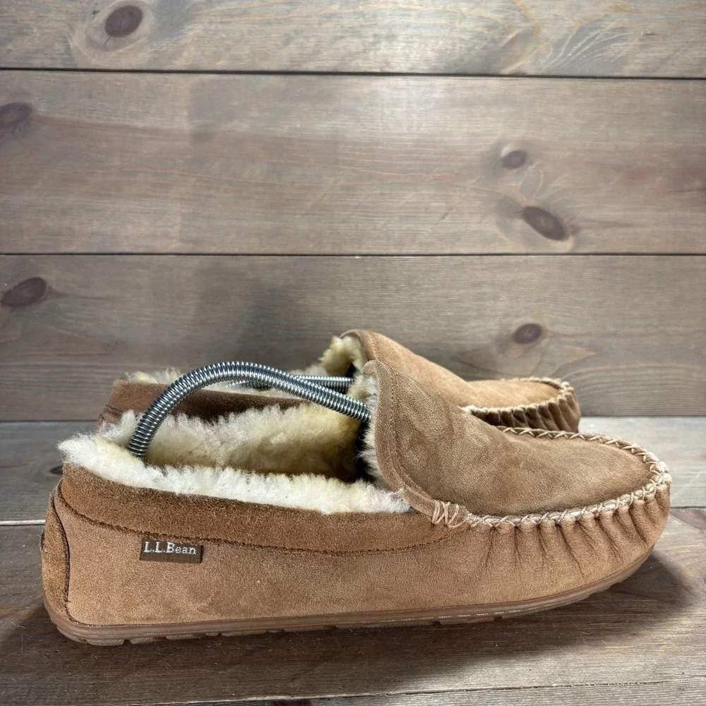 ll bean wicked good mens size 10 shoes brown suede shearling lined slippers